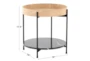 18" Black Metal + Natural Wood With Black Marble Accent Table - Detail
