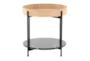 18" Black Metal + Natural Wood With Black Marble Accent Table - Front