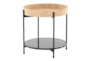18" Black Metal + Natural Wood With Black Marble Accent Table - Side