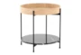 18" Black Metal + Natural Wood With Black Marble Accent Table - Signature