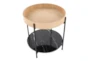 18" Black Metal + Natural Wood With Black Marble Accent Table - Top