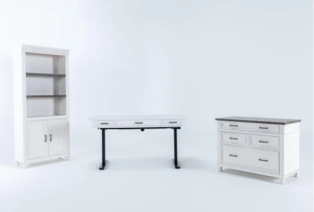 Aberdeen 3 Piece Office Set Adjustable Standing Desk, 76" Bookcase, + Filing Cabinet