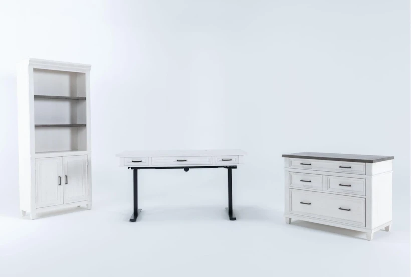 Aberdeen 3 Piece Office Set Adjustable Standing Desk, 76" Bookcase, + Filing Cabinet - 360
