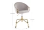 Kaira Velvet Cream Rolling Office Desk Chair In Gold Metal - Detail