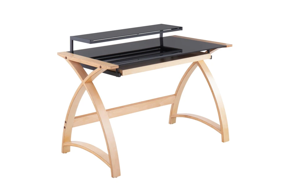 43" Natural Wood + Glass Writing Desk With 1 Shelf