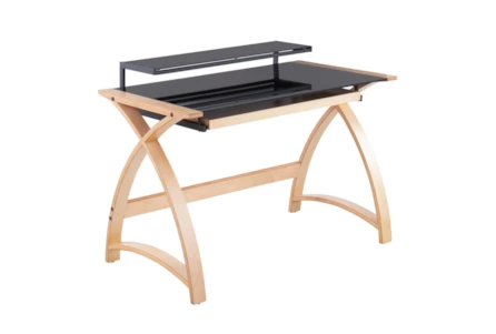 43" Natural Wood + Glass Writing Desk