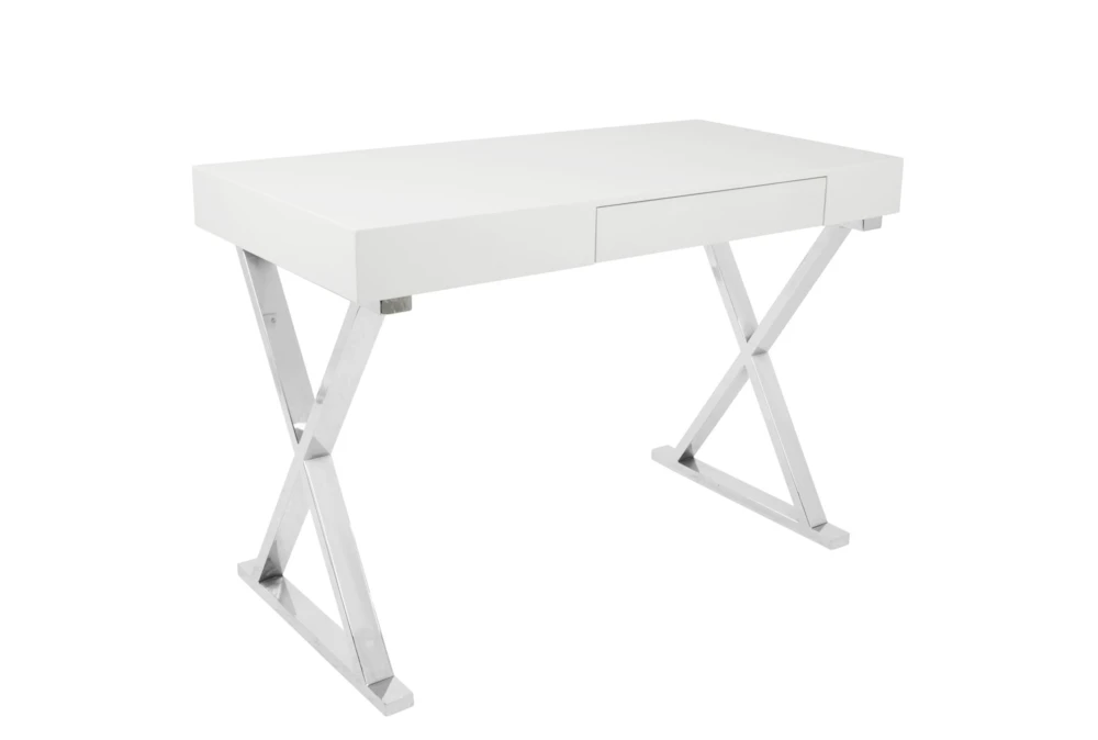 43" White Luxe Writing Desk With 1 Drawer