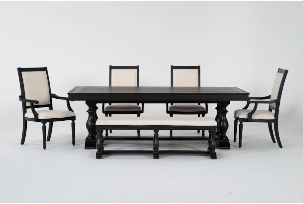 Chapleau III 92-120" Extendable Dining With Bench + Arm Chair Set For 6