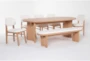 Catania Modern Natural 86" Oval Dining With Bench + Boucle Side Chair Set For 8 - Side