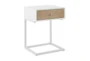25" Matte White With Natural Oak Veneer 1-Drawer Accent Table - Detail
