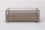 Cambria Glass Storage Coffee Table With Wheels - Signature