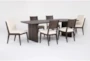 Nomad Brown Rectangle Wood 98" Dining Table With 4 Side Chair + 2 Upholstered Chair Set For 6 - Side