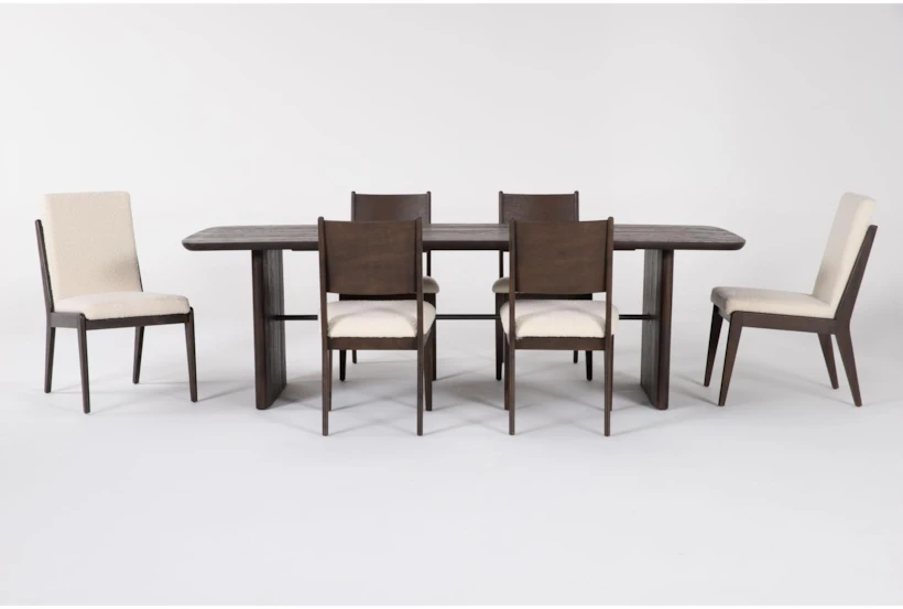 Nomad Brown Rectangle Wood 98" Dining Table With 4 Side Chair + 2 Upholstered Chair Set For 6 - 360