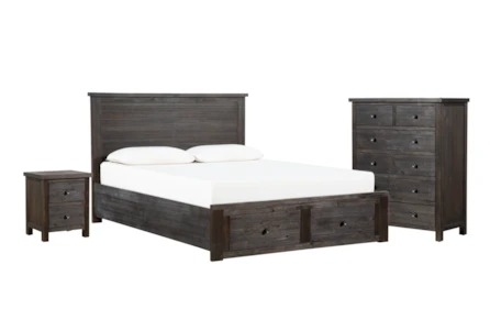 Larkin Espresso California King  Wood Storage 3 Piece Bedroom Set With Chest & Nightstand - Main