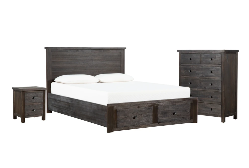 Larkin Espresso King Wood Panel 3 Piece Bedroom Set With Chest & Nightstand