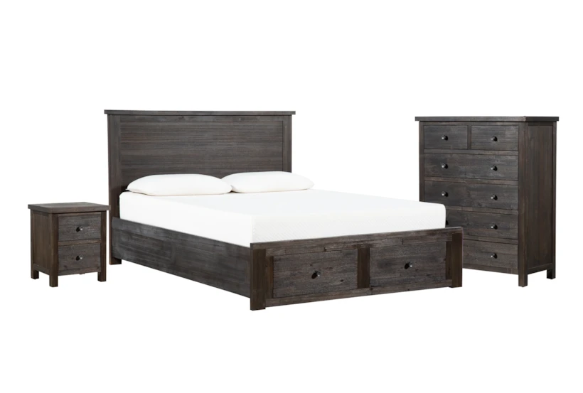 Larkin Espresso King Wood Panel 3 Piece Bedroom Set With Chest & Nightstand - 360