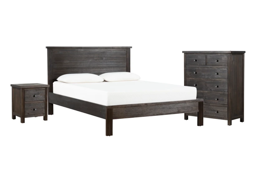 Larkin Espresso King  Wood Storage 3 Piece Bedroom Set With Chest & Nightstand - 360