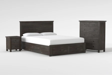 Larkin Espresso Queen Wood Storage 3 Piece Bedroom Set With Chest & Nightstand - Main