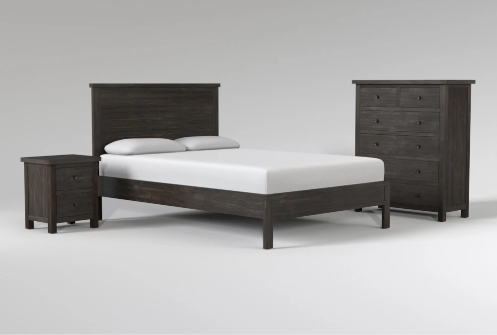 Larkin Espresso Queen Wood Panel 3 Piece Bedroom Set With Chest & Nightstand