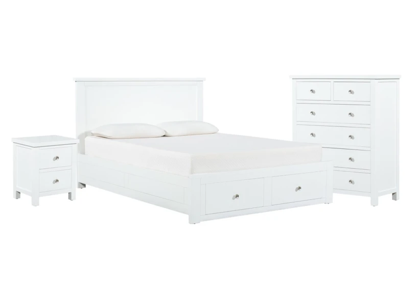 Larkin White Full Storage 3 Piece Bedroom Set With Chest & Nightstand - 360