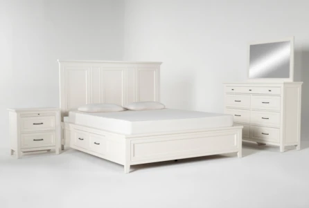 Presby White King Wood Storage 4 Piece Bedroom Set With Dresser, Mirror & Nightstand - Main