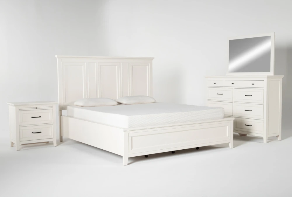 Presby White California King Wood Panel 4 Piece Bedroom Set With Dresser, Mirror & Nightstand