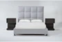 Boswell Grey California King Upholstered 3 Piece Bedroom Set With 2 Pierce Espresso II 1-Drawer Nightstands - Signature