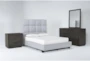 Boswell Grey King Upholstered Storage 4 Piece Bedroom Set With Pierce Espresso II Dresser, Mirror & 3-Drawer Nightstand - Signature