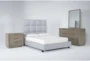 Boswell Grey King Upholstered 4 Piece Bedroom Set With Pierce Natural II Dresser, Mirror & 3-Drawer Nightstand - Signature