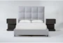 Boswell Grey Queen Upholstered Storage 3 Piece Bedroom Set With 2 Pierce Espresso II 1-Drawer Nightstands - Signature