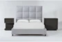 Boswell Grey Queen Upholstered 3 Piece Bedroom Set With Pierce Espresso II 3-Drawer Nightstand & 1-Drawer Nightstand - Signature