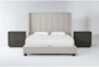 Topanga Grey California King Velvet Upholstered 3 Piece Bedroom Set With 2 Pierce Espresso II 3-Drawer Nightstands - Signature