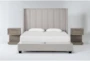 Topanga Grey King Velvet Upholstered 3 Piece Bedroom Set With 2 Pierce Natural II 1-Drawer Nightstands - Signature