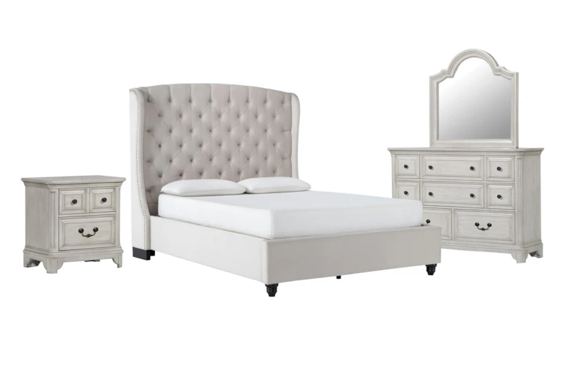 Mariah King Velvet Upholstered 4 Piece Bedroom Set With Kincaid II Dresser, Mirror & 2 Drawer Nightstand - 360