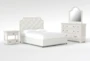 Sophia White II California King Upholstered Storage 4 Piece Bedroom Set With Kincaid White II Dresser, Mirror & Open Nightstand - Signature