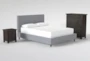 Dean Charcoal Queen Upholstered 3 Piece Bedroom Set With Larkin Espresso II Chest & Nightstand - Signature