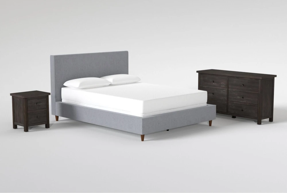 Dean Charcoal Queen Upholstered 3 Piece Bedroom Set With Larkin Espresso II Dresser & Nightstand