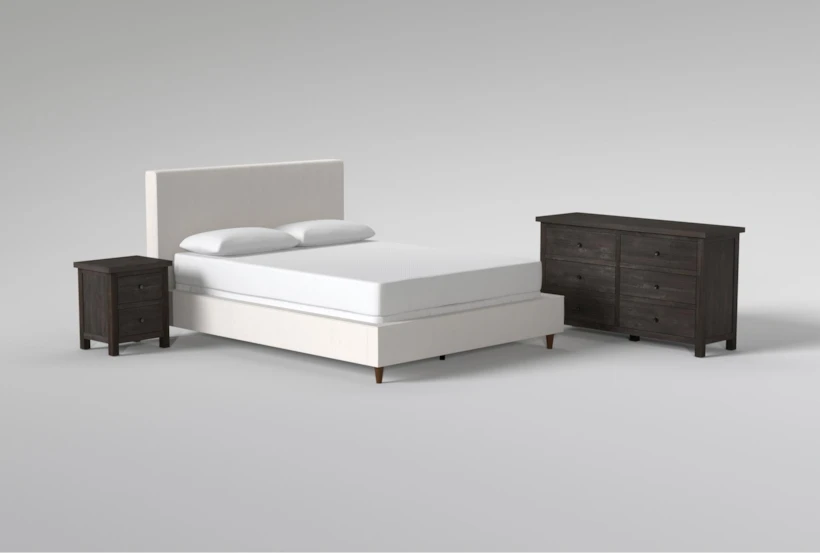 Dean Sand Queen Upholstered 3 Piece Bedroom Set With Larkin Espresso II Dresser & Nightstand - 360