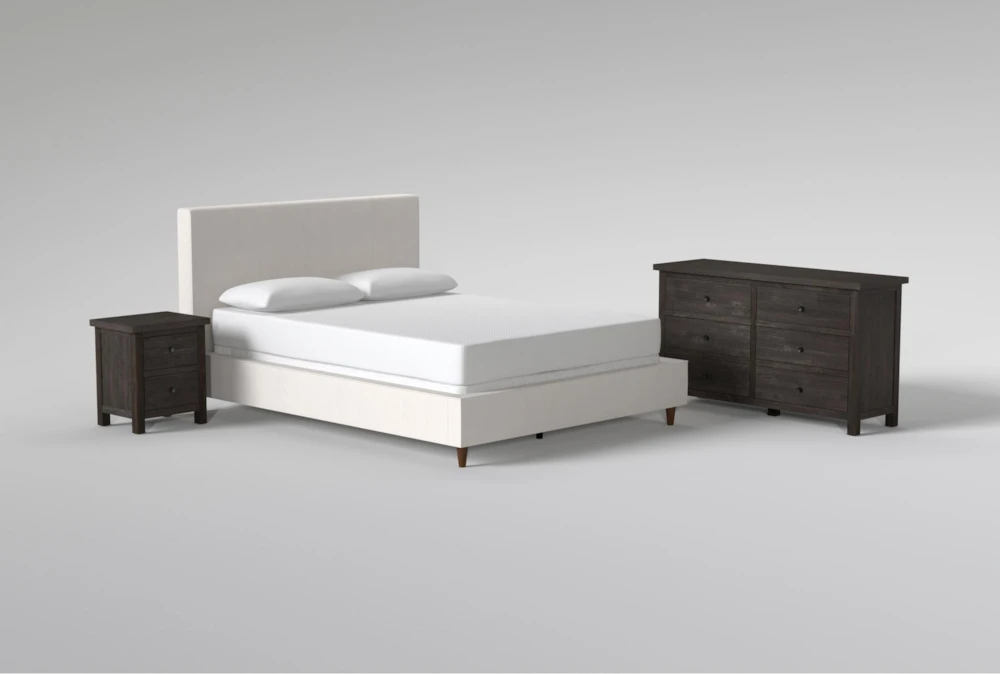 Dean Sand Queen Upholstered 3 Piece Bedroom Set With Larkin Espresso II Dresser & Nightstand