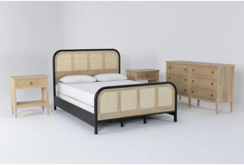 Magnolia Home Monte Wood & Cane Queen 4 Piece Bedroom Set With Wells II Dresser & 2 1-Drawer Nightstands By Joanna Gaines - 360