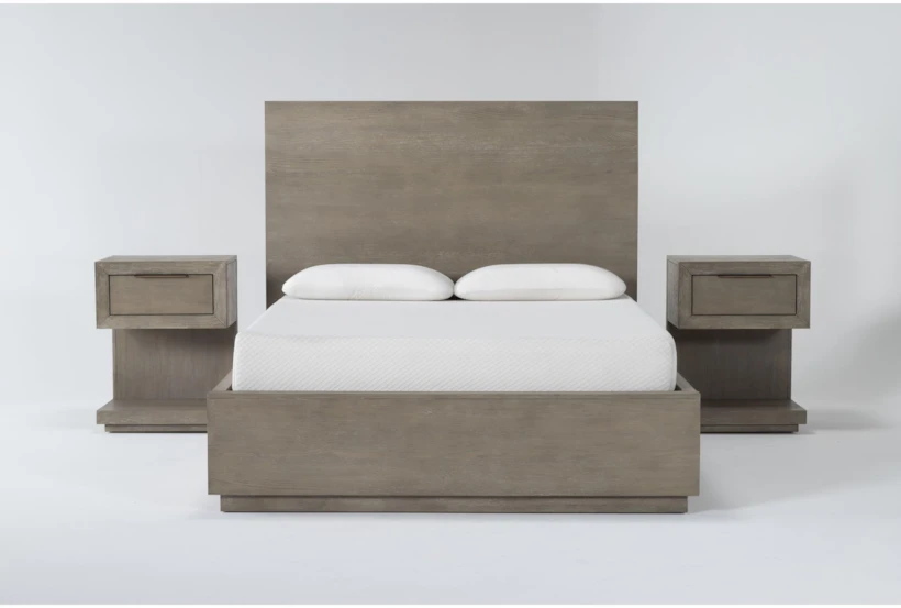 Pierce Natural Queen Wood Panel 3 Piece Bedroom Set With 2 1-Drawer Nightstands - 360