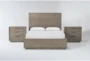 Pierce Natural Queen Wood Storage 3 Piece Bedroom Set With 2 3-Drawer Nightstands - Signature