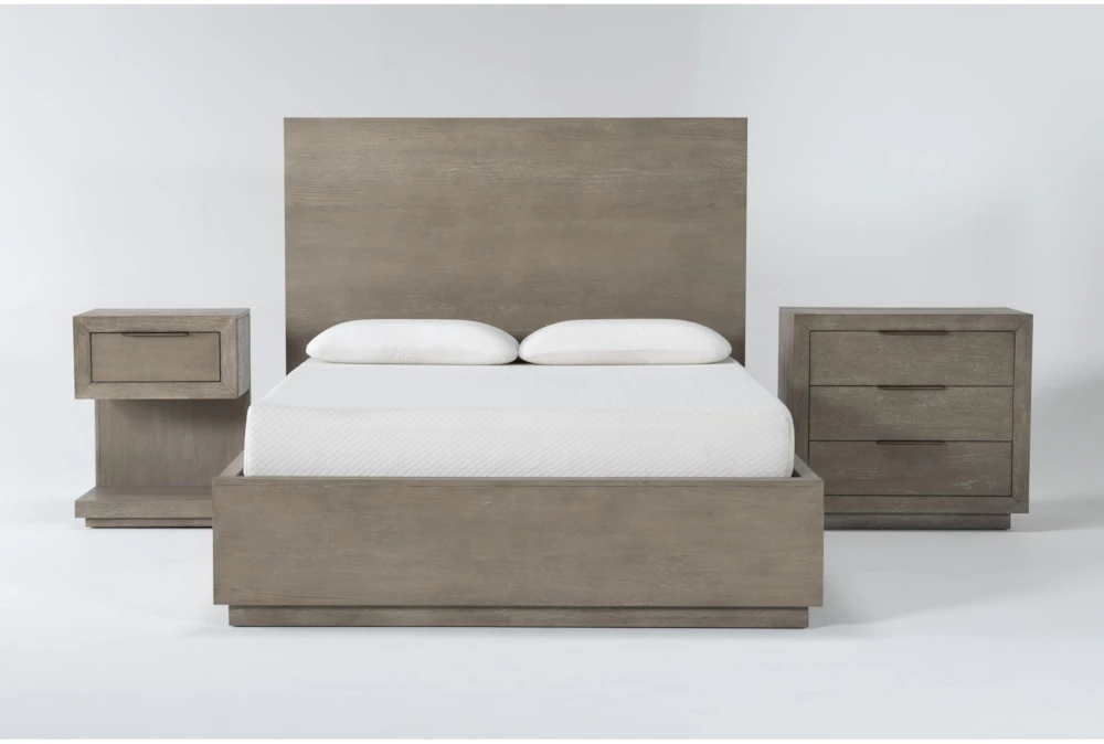 Pierce Natural California King Wood Storage 3 Piece Bedroom Set With 1-Drawer Nightstand & 3-Drawer Nightstand