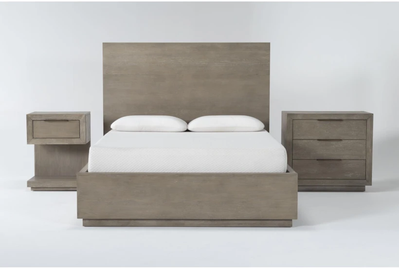 Pierce Natural California King Wood Storage 3 Piece Bedroom Set With 1-Drawer Nightstand & 3-Drawer Nightstand - 360