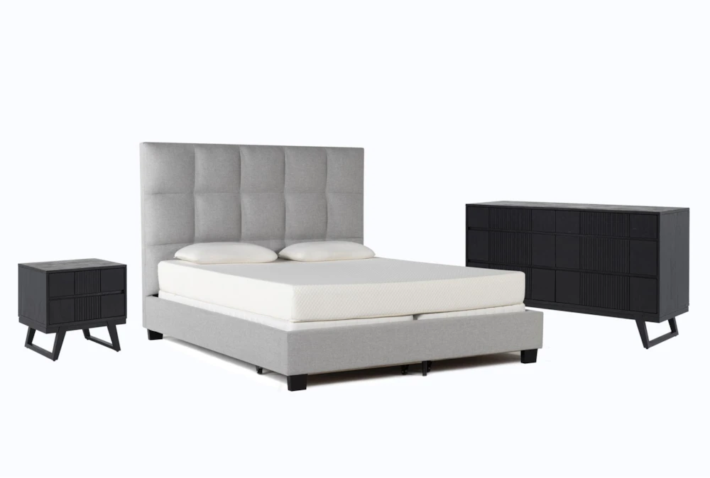Boswell Grey California King Upholstered Storage 3 Piece Bedroom Set With Joren II Dresser & Nightstand