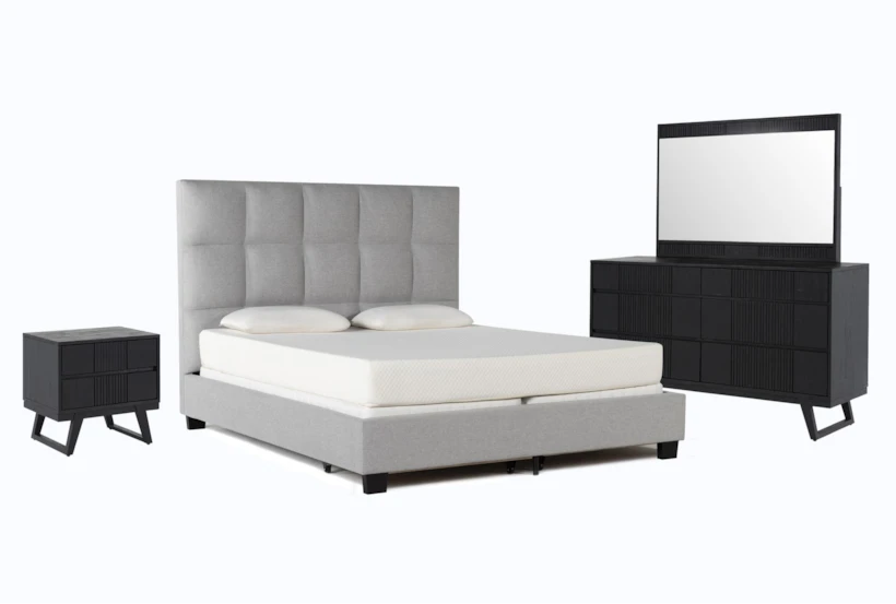 Boswell Grey California King Upholstered Storage 4 Piece Bedroom Set With Joren II Dresser, Mirror & Nightstand - 360
