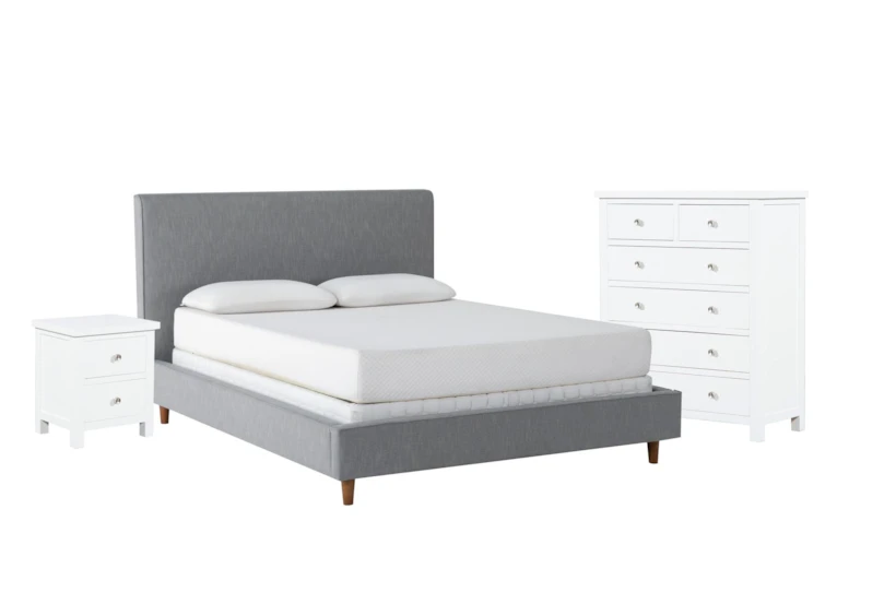 Dean Charcoal Full Upholstered 3 Piece Bedroom Set With Larkin White II Chest & Nightstand - 360