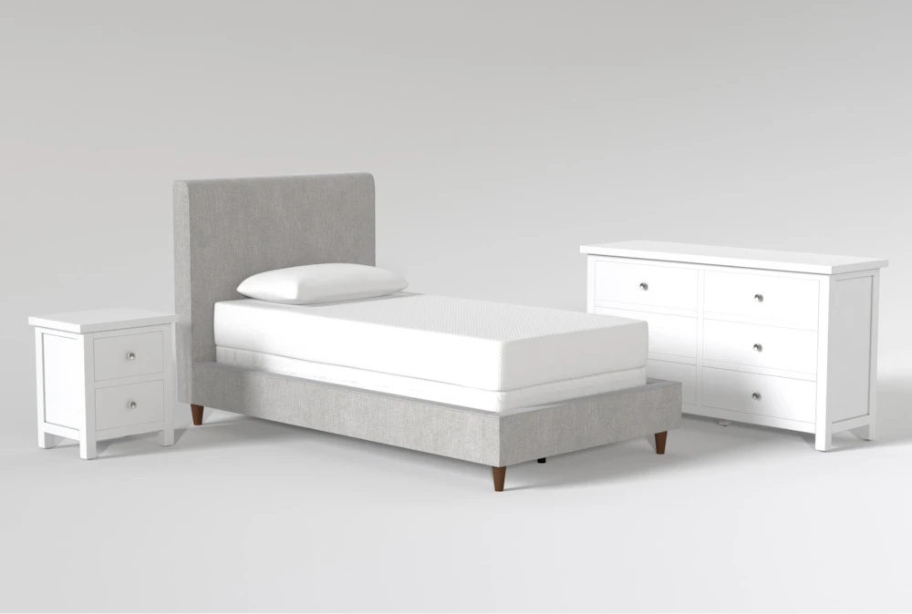 Dean Charcoal Twin Upholstered 3 Piece Bedroom Set With Larkin White II Dresser & Nightstand