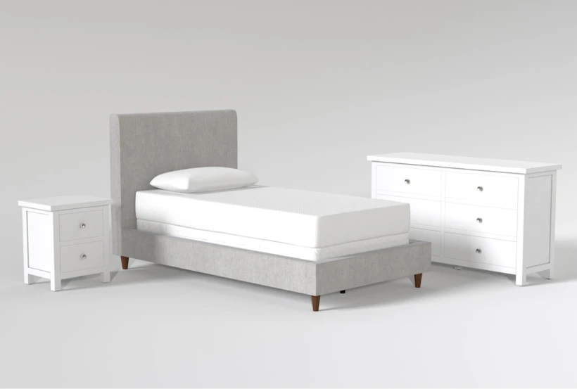 Dean Charcoal Twin Upholstered 3 Piece Bedroom Set With Larkin White II Dresser & Nightstand - 360