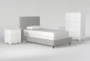 Dean Charcoal Twin Upholstered 3 Piece Bedroom Set With Madison White II Chest & 2 Drawer Nightstand - Signature